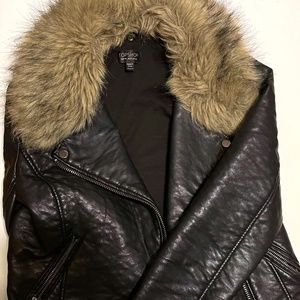 Topshop Faux Fur Collar Leather Jacket